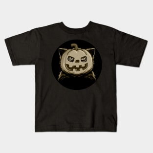 cat wearing pumpkin mask Kids T-Shirt